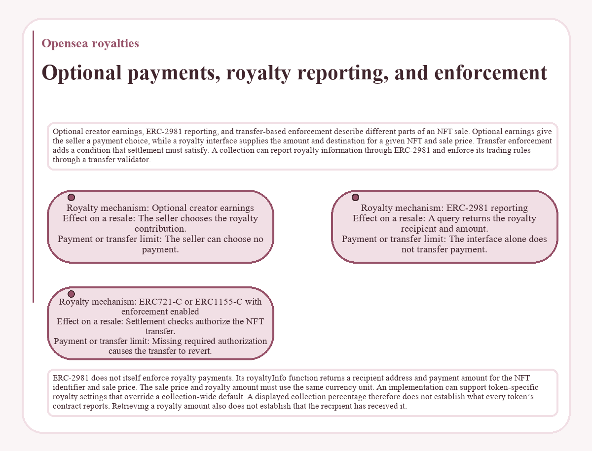 Illustration: Opensea royalties - Optional payments, royalty reporting, and enforcement